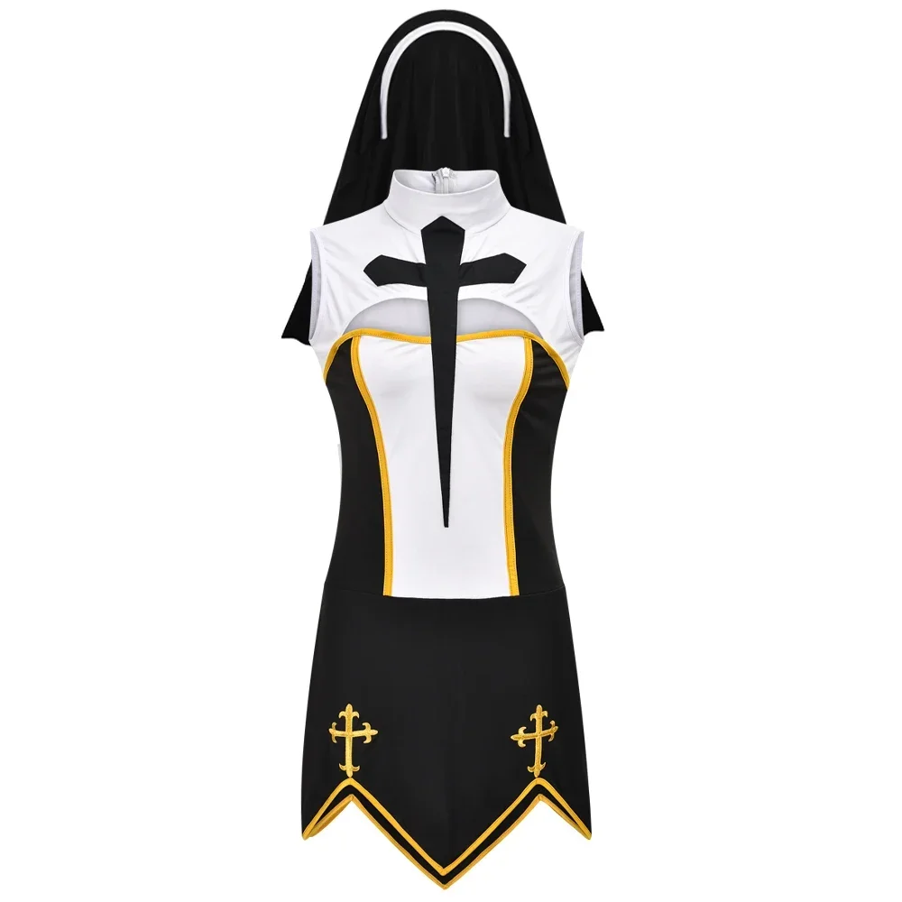 Traditional Adult Nun Costume Women Sexy Religious Robe Dress Suit for Cosplay Halloween