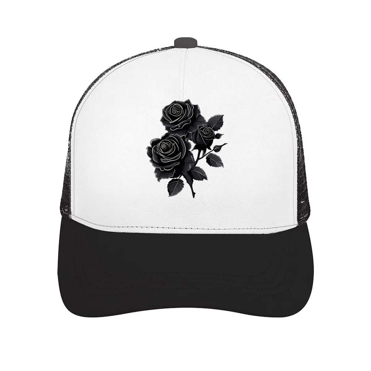 Gothic Black Rose Floral Dark Elegance Botanical Design Mesh Baseball Cap Casual Hat For Womens Unisex Female