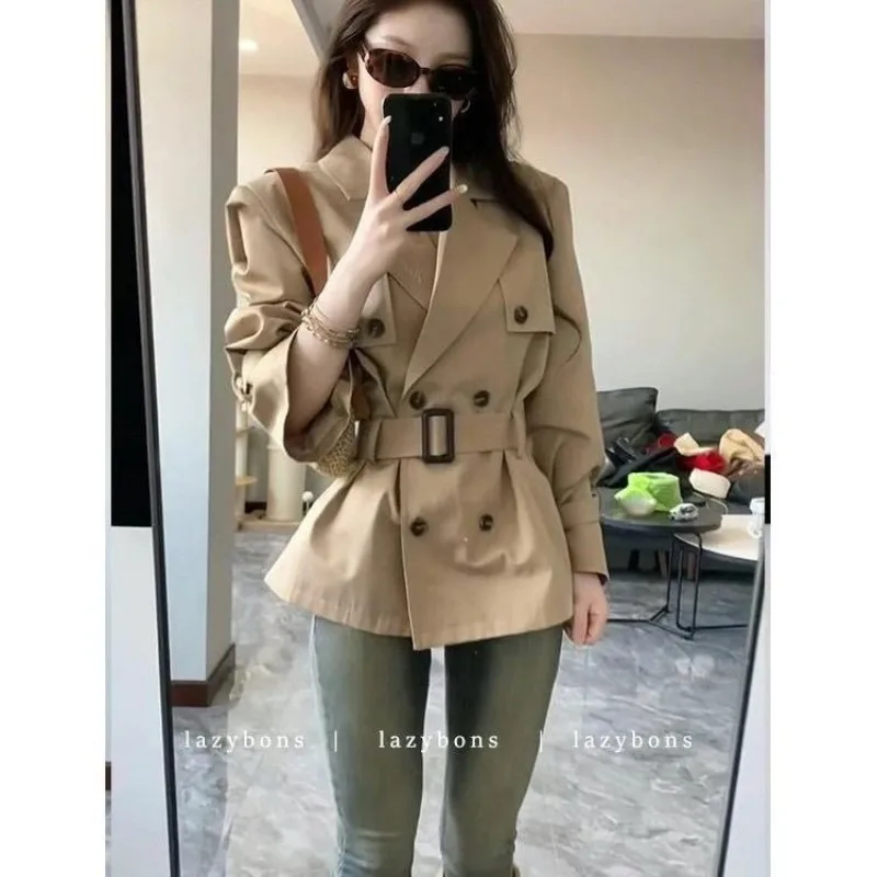 High-end Windbreaker Autumn New Temperament Double-row British Short Waist Coat Tops for Women