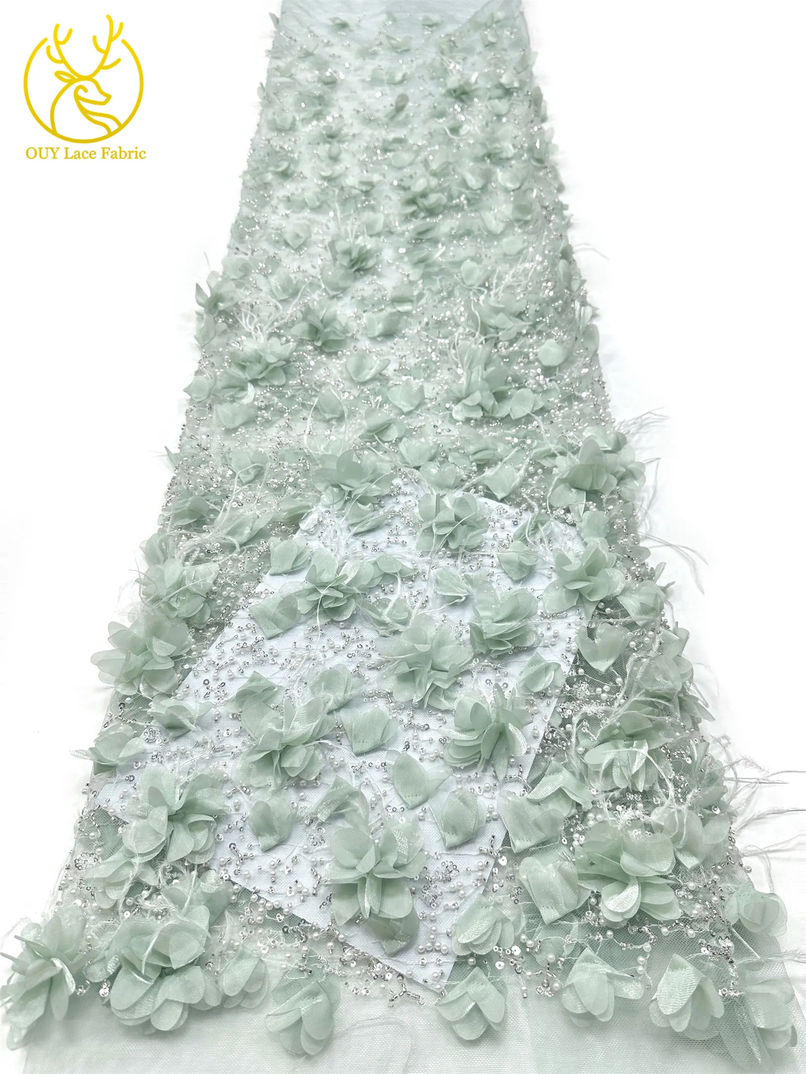 Eleganter handgefertigter 3D-Applikations-Spitzenstoff 2026, hochwertige französische Pailletten-Tüllspitze für Hochzeits- und Partykleider, 5 Yards – Detail 19