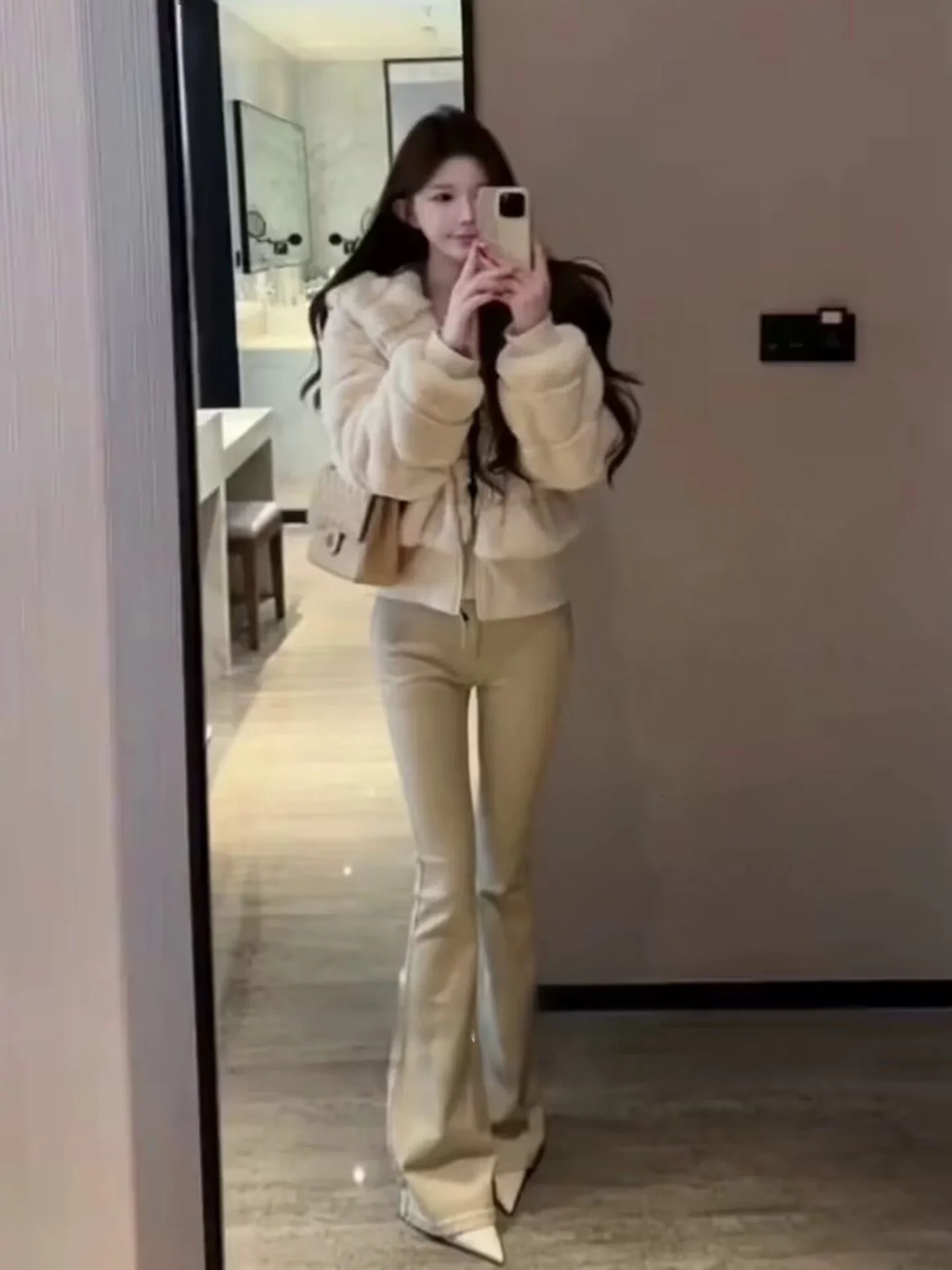 

High Waist Fce Lined Korean Sle Bell Bot Jeans Women's Slim Fit Butt Lifting Warm Ankle Length Denim Pants
