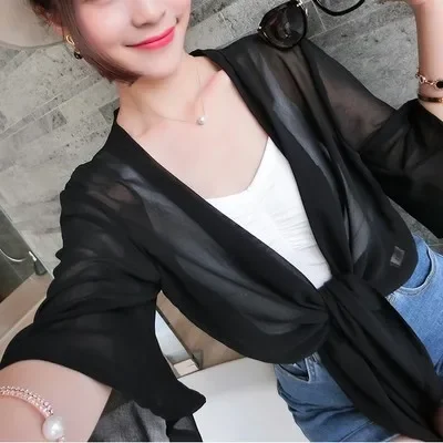 Chiffon Small Shawl Jacket Women's Summer Short Vest Ultra-thin Cardigan Beach Coat UV Protection