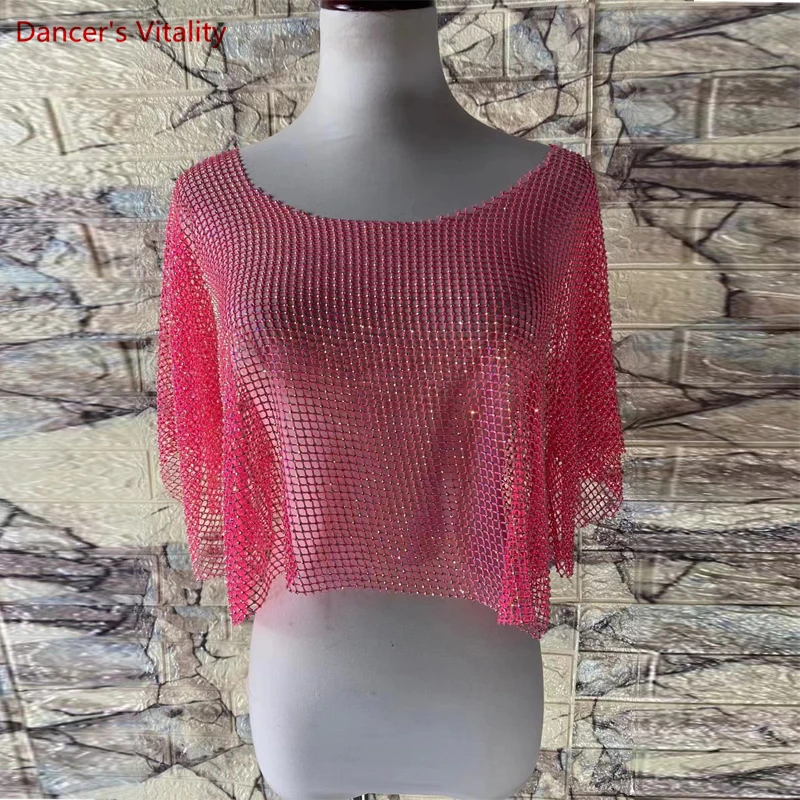 Top de disfraz de danza del vientre para mujer, top de malla con piedras ostentosas, ropa de baile Oriental para niña