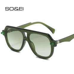 SO&EI Retro Double Bridges Men Pilot Sunglasses Shades UV400 Fashion Gradient Eyewear Trending Women Rivets Orange Sun Glasses