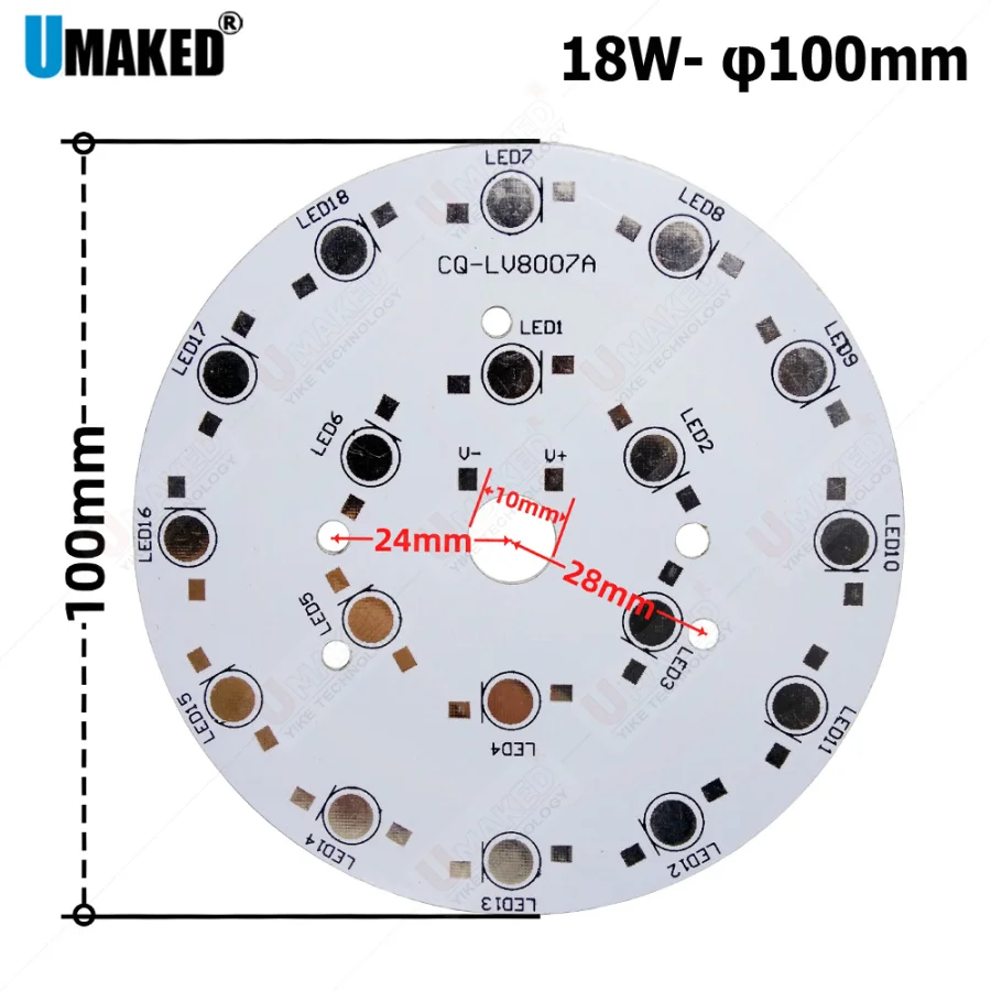 

10pcs 100mm 18W led aluminum plate base board, LED PCB board for downlight, bulb light. heat sink board DIY lamp plate board