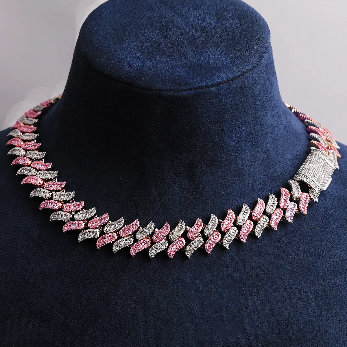 Bubble Letter Iced Out Two Tone Mustache Cuban Link Chain for Men Necklace Cubic Zirconia Hip Hop Jewelry