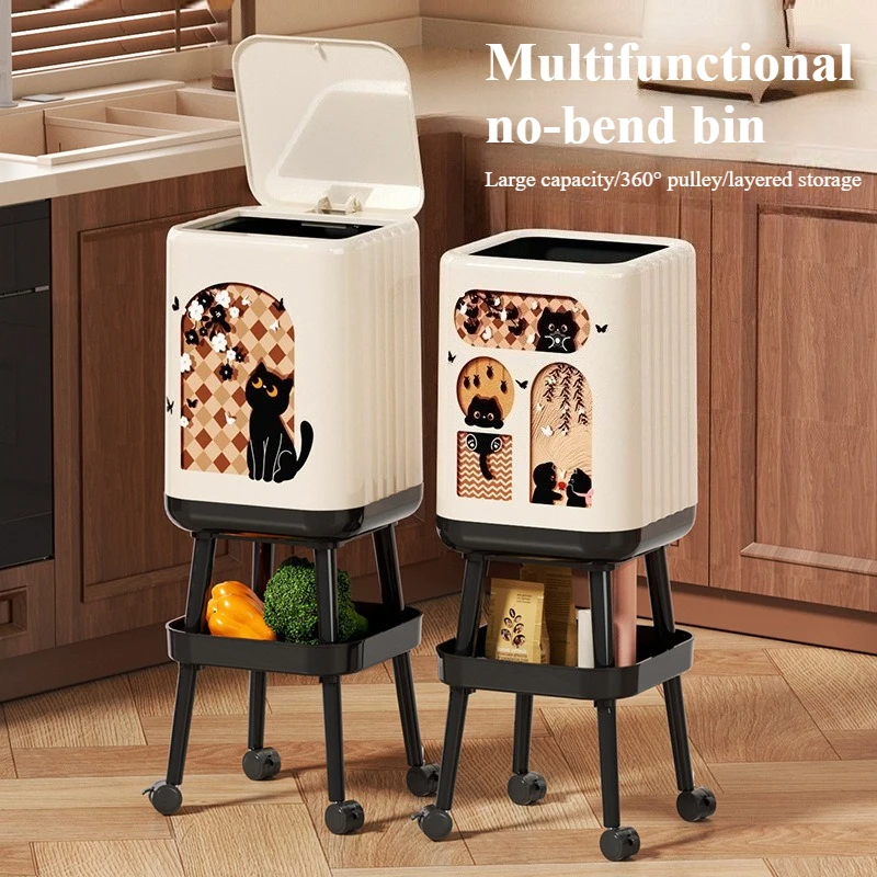 

Cartoon Household Waste Bin Kitchen High-value Living Room Large Capacity Bedroom Bathroom Light Luxury Simple Style