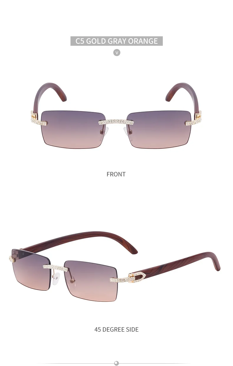 Y2K Rechteckige Randlose Sonnenbrille für Herren Vintage Sonnenbrillen für Männer 2026 Luxus Strass Brillen Punk Mode Rahmenlose Shades – Detail 13