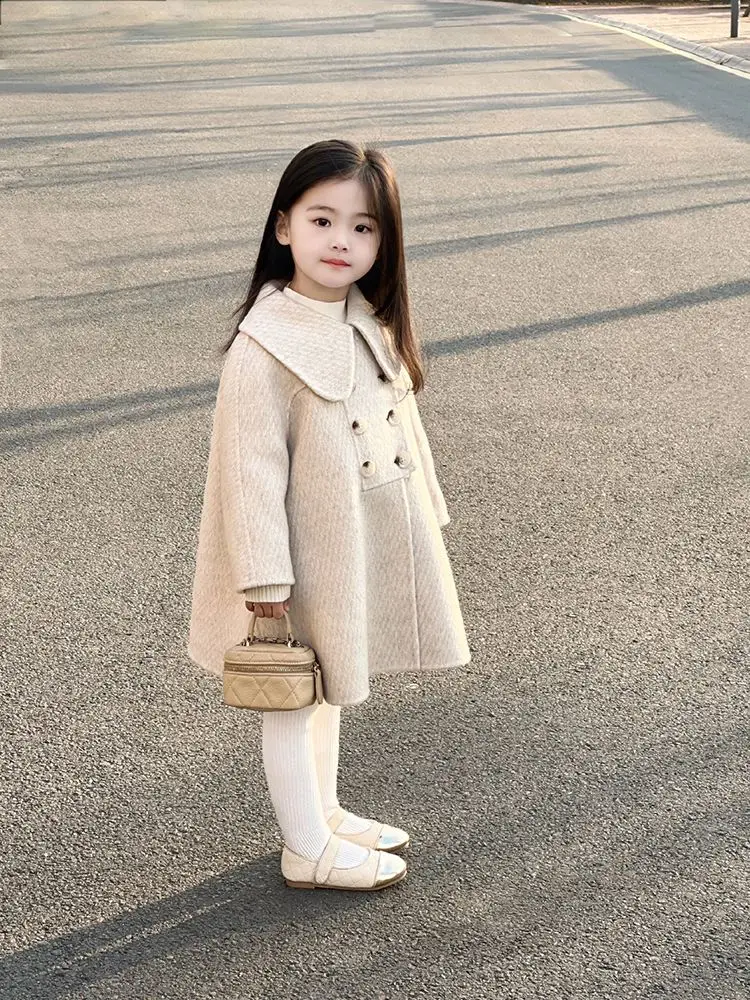 Korean children's clothing girls' woolen coat autumn and winter new product baby stylish doll collar medium long overcoat