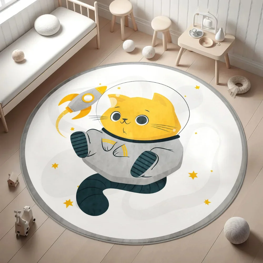 Cartoon Cat Fluffy Carpet For Living Room，Plush Bedroom Rug For Kids,Hairy Nursery Play Mats For Children，Round Foot Mats