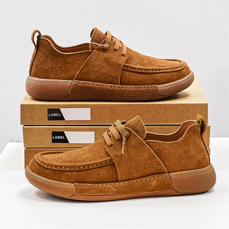 

Men Casual Shoes Fashion Male Suede Loafers Soft Leather Shoes Comfortable High Quality Lace Up Flats Retro Driving Couple Shoes
