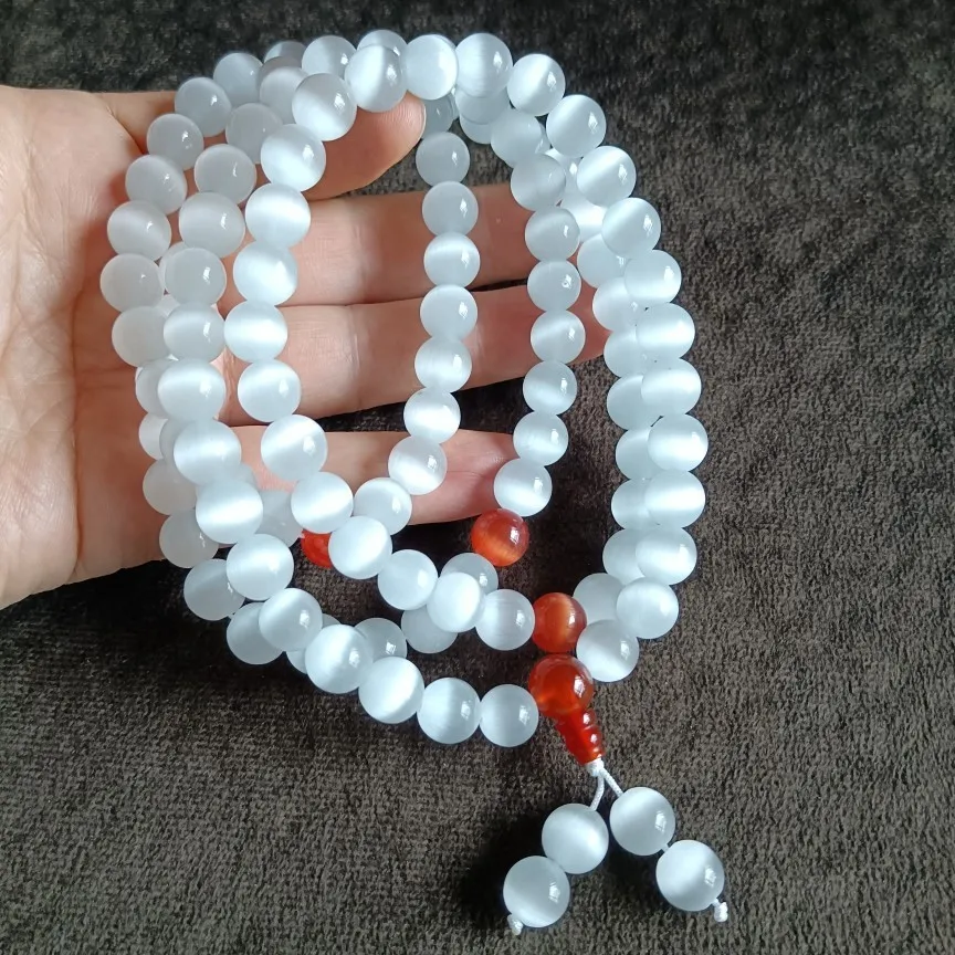 

Натуральный белый камень «кошачий глаз», многослойный браслет с кисточками, мала 108, ожерелье из бисера, цепочка для свитера, мужские и женские ювелирные изделия, подарки
