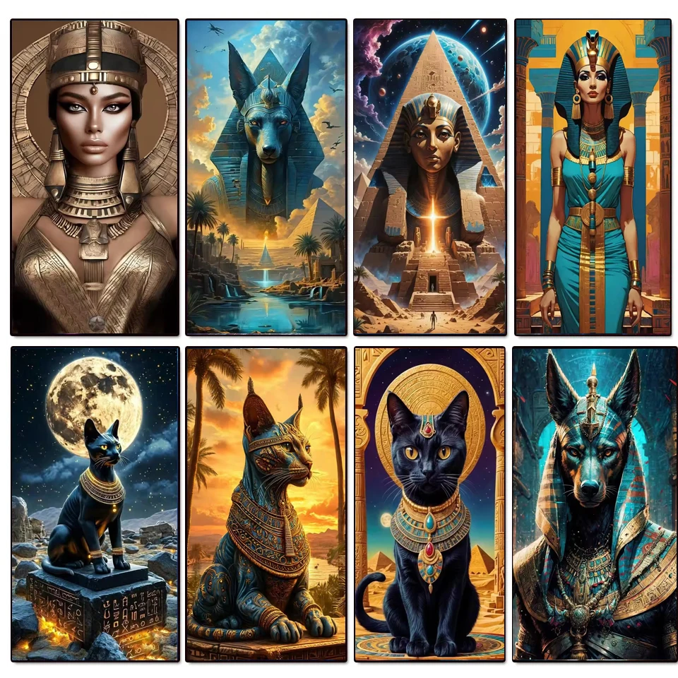 Egyptian Pharaoh Beauty 5D Large Diamond Painting Cross Stitch Godness Bastet Cat And Anubis God Full Diamond Mosaic Rhinestones