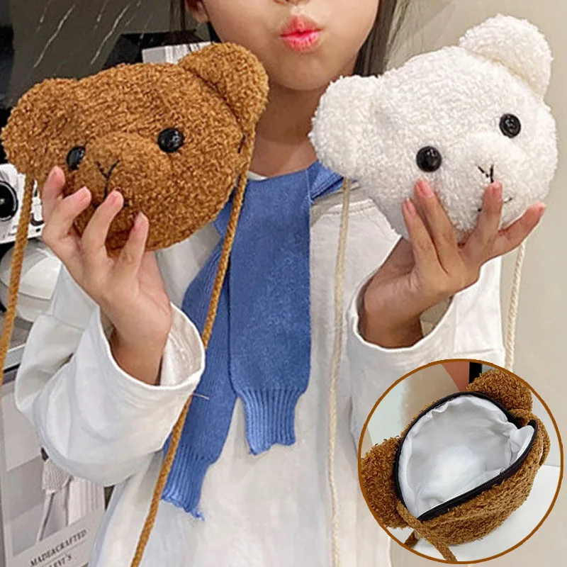 Bolso de hombro de oso de peluche de dibujos animados para niños, bolsos de mensajero, monederos de monedas Kawaii, mochila de animales de peluche para niñas pequeñas