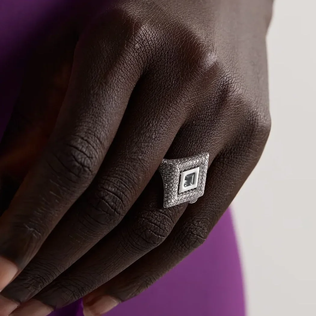 

Open Adjusted Size #4.5 Diamond-Shaped Geometric Pinky Ring High Quality Paved 5A CZ 2025 New Women Finger Jewelry