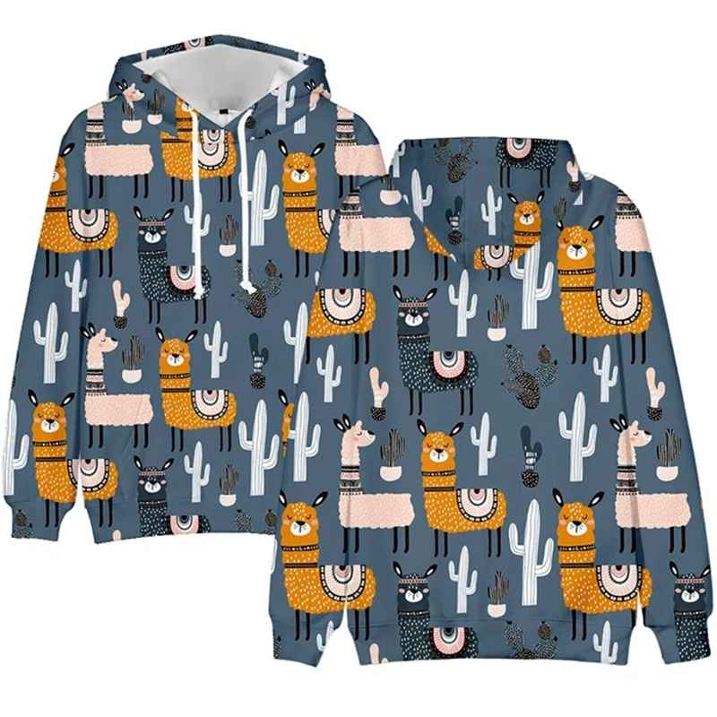 Sudaderas con capucha con estampado 3D de Alpaca para hombres, ropa de calle, jerseys para niñas, Top Y2k, lindo, divertido, Animal, Vicuna, oveja