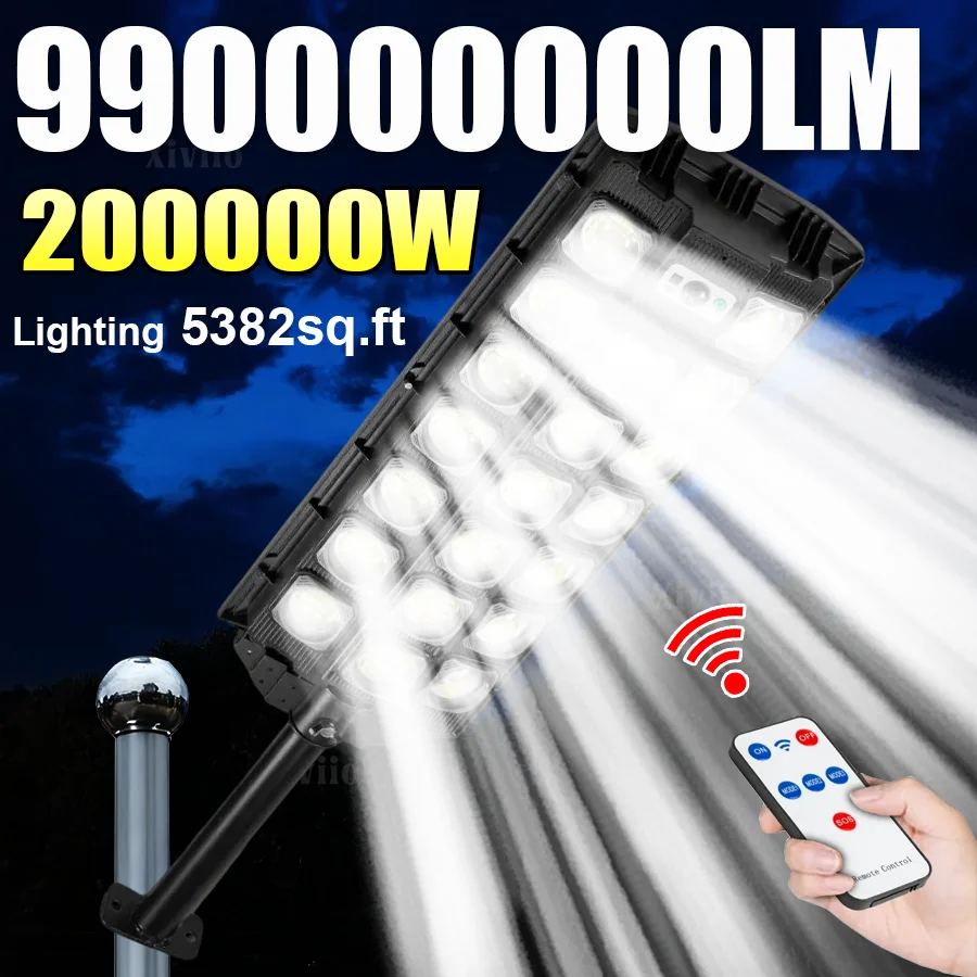 

990000000LM Мощный 200000 Вт светодиодный пульт дистанционного управления с датчиком движения, солнечный уличный фонарь, уличные солнечные фонари, IPX67, водонепроницаемый уличный садовый фонарь