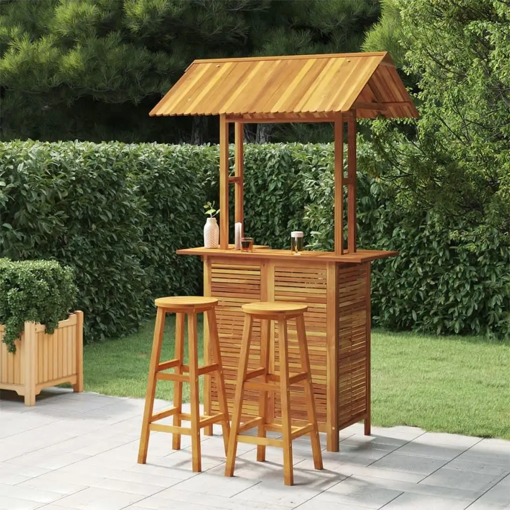 

Brown Acacia Wood Garden Bar Set with Medium Footrest Stylish Outdoor Seating Furniture