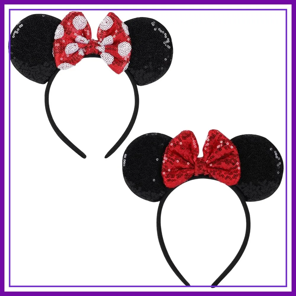 

2 Pcs Red Mouse Ears Sequin Headbands, Shiny Bows Headbands for Women Girls Princess Costume