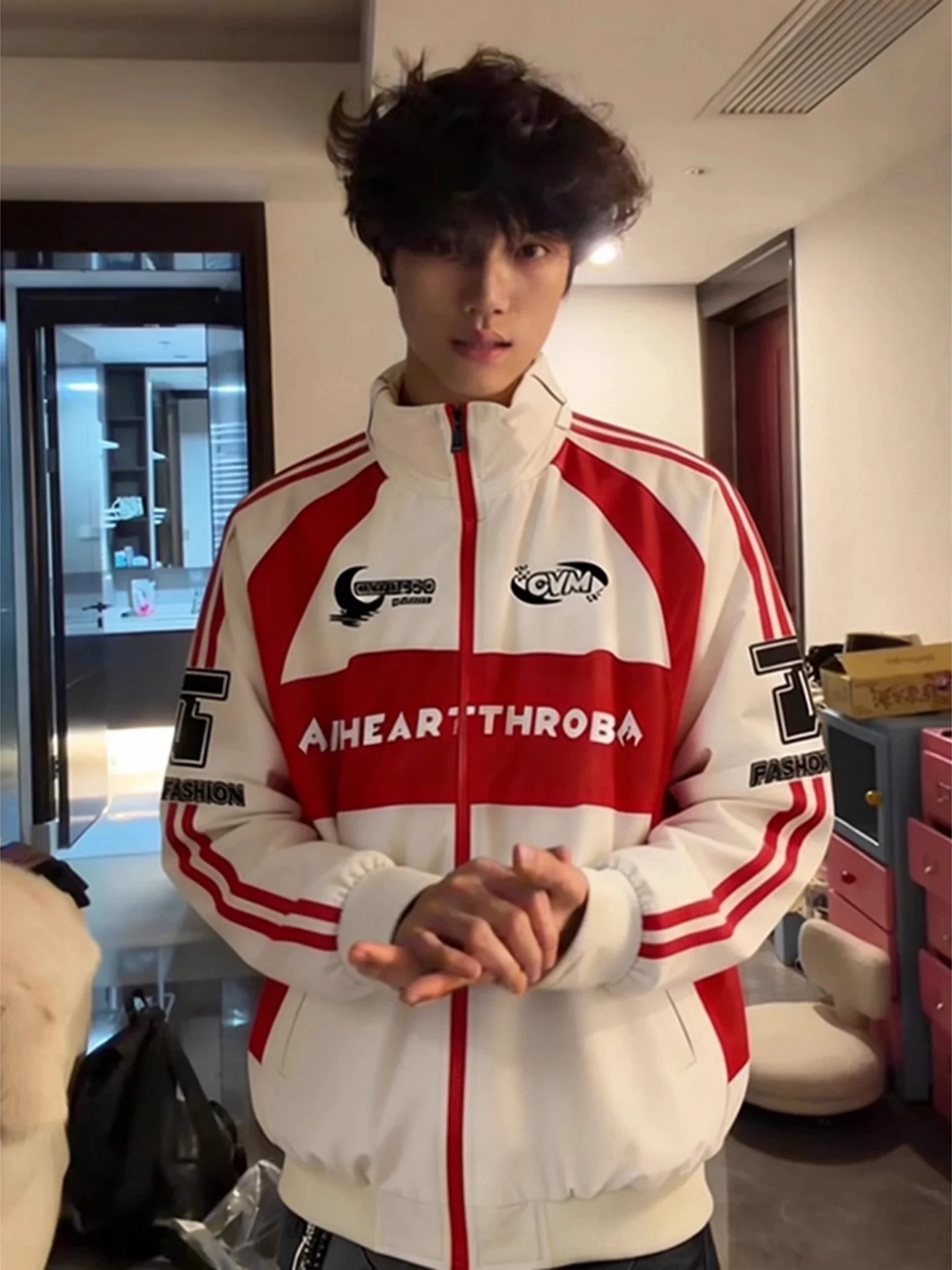 

American High Street Sle Motorcycle Cotton Jaet Men's Winter Color Blo Thiened ort Coat Racing Suit Casual Loose Fit