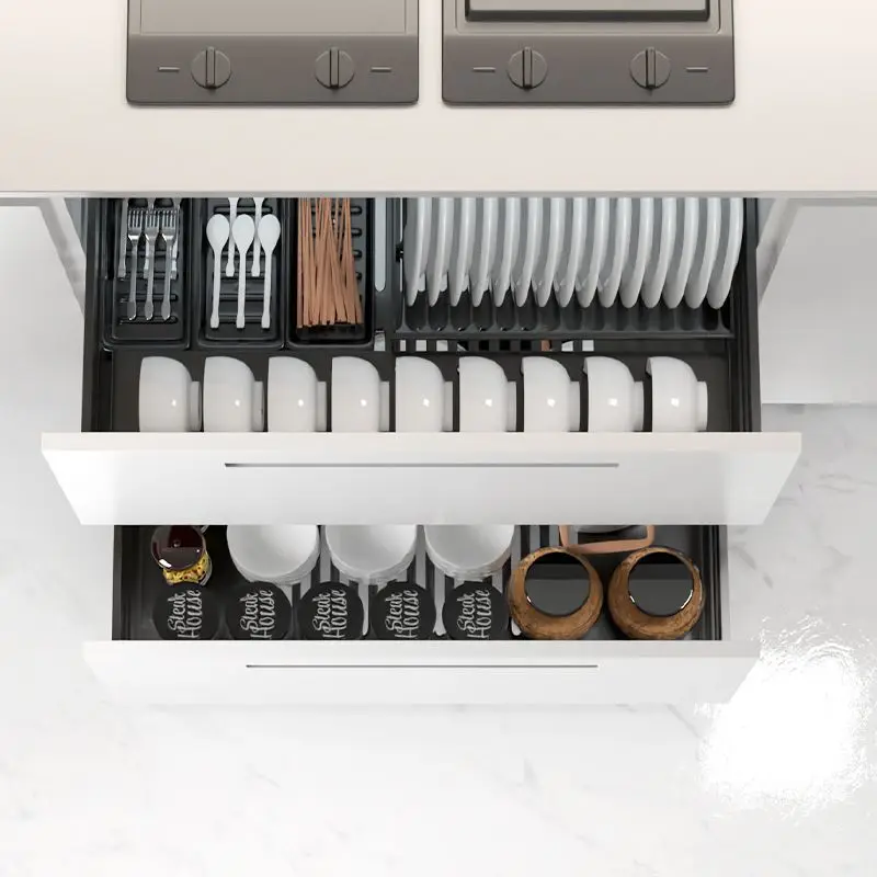 Nano black 304 pull basket stainless steel damping buffer cabinet pull basket drawer bowl rack double layer kitchen dish basket
