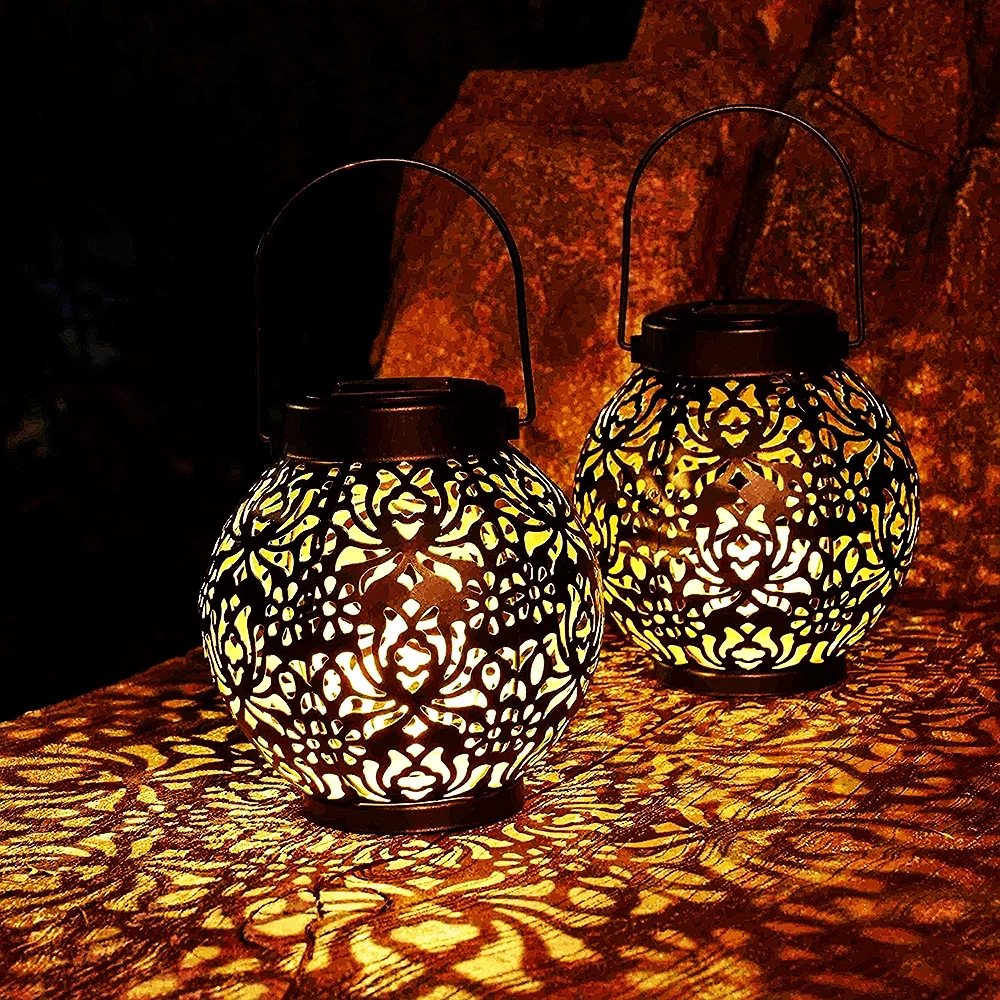 

E5 Outdoor Garden Solar Light Iron Art Hanging Light Hollow LED Landscape Solar Lamp Light Garden Decoration Projection Light