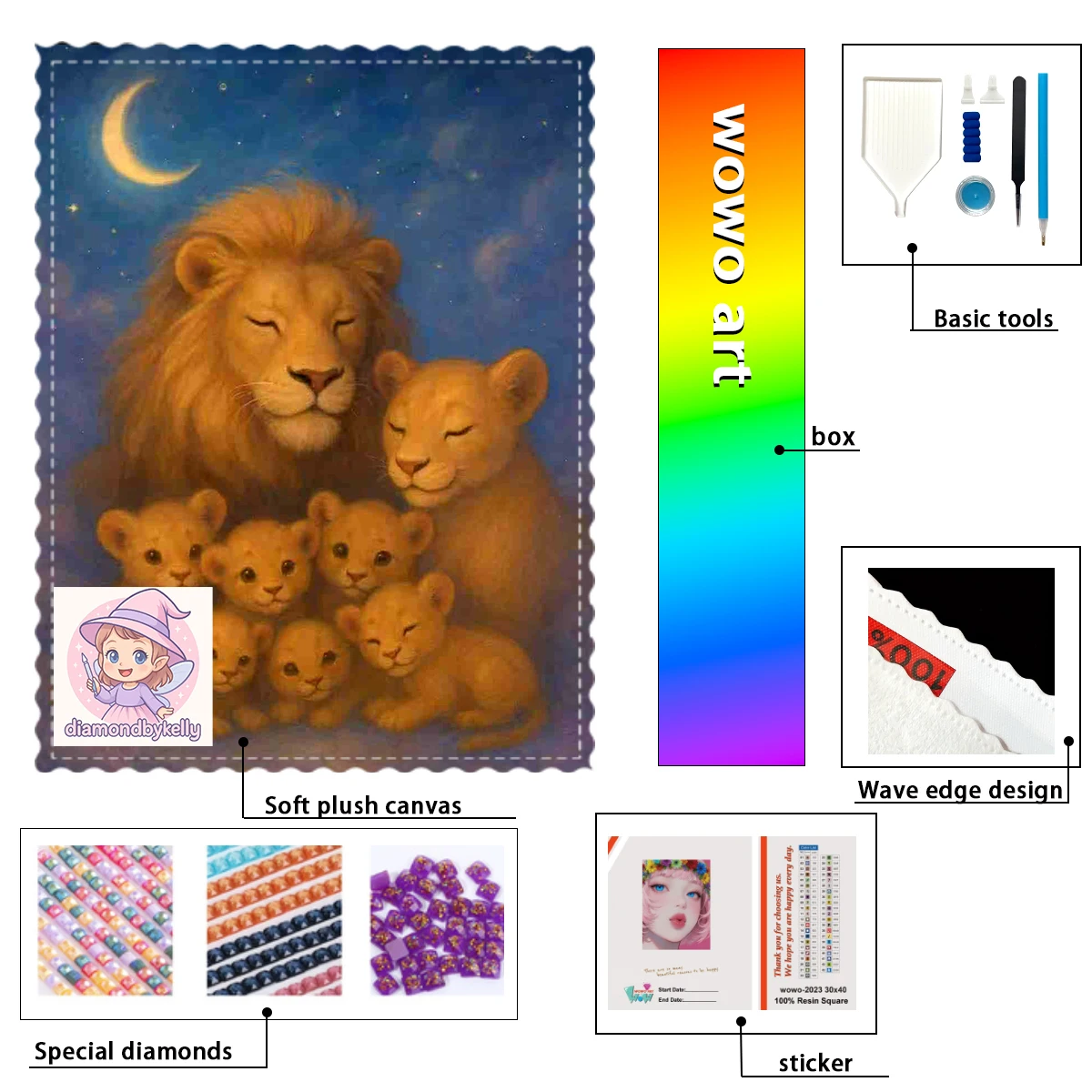 【فن كيلي دايموند】عائلة الأسد تتمتع بالرؤية الليلية كريستال AB حجر الراين FD حجر الراين الماس الراتنج المثالي