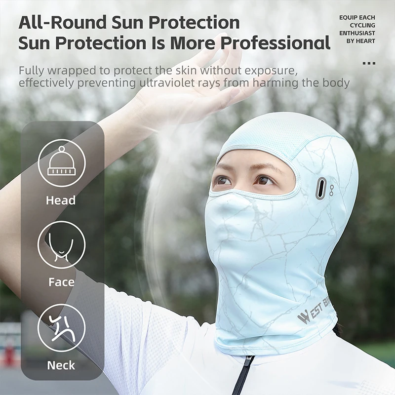 WEST BIKING Summer Cycling Headgear Ice Silk Sunscreen Full Face Mask UPF50+ Anti-UV Photochromic Running Fishing Balaclava Cap