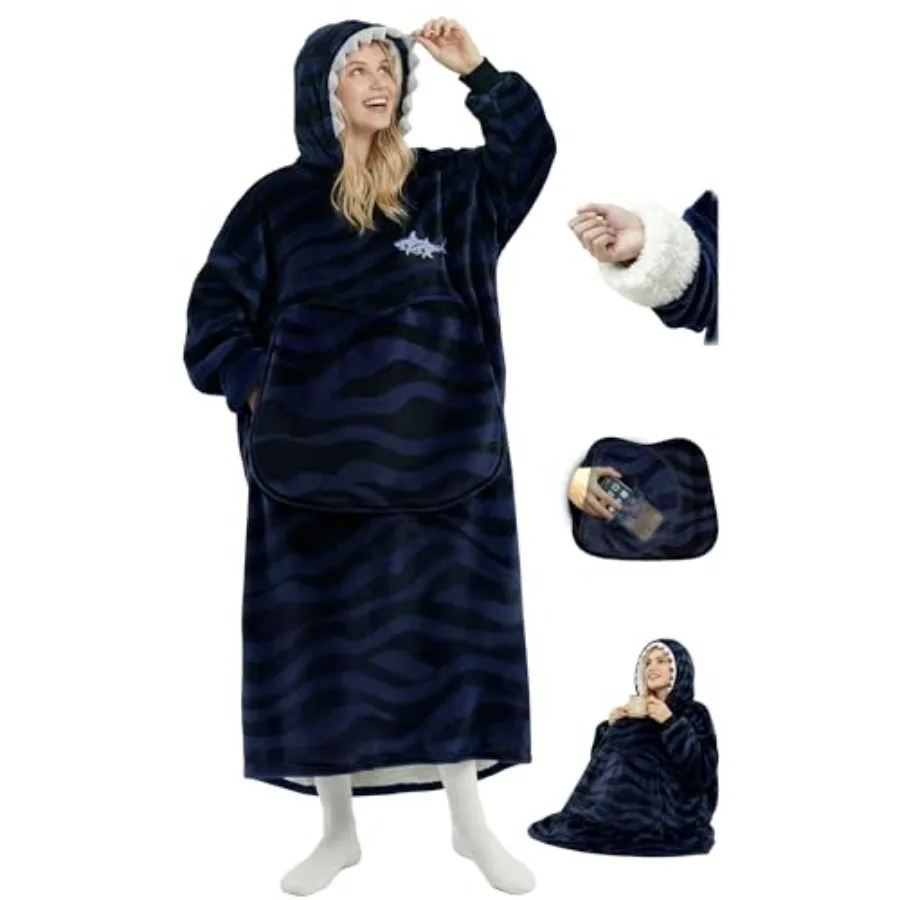 

Wearable Blanket Hoodie for Adults, Warm Sherpa and Soft Flannel Long Sweatshirt with Giant Pocket, Cozy Gifts for Women