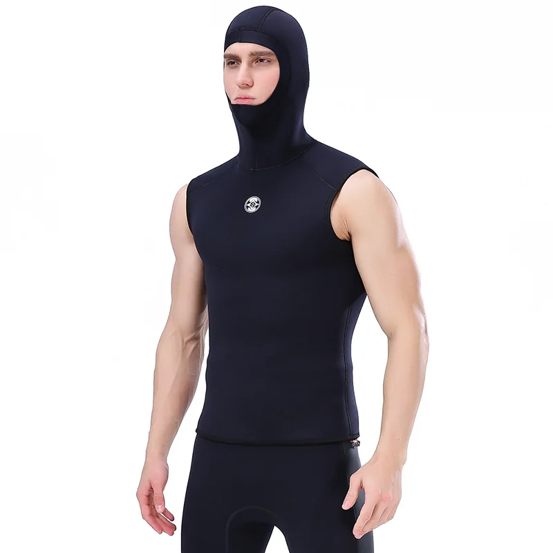 Slinx 3mm Neoprene Wetsuit Men Sleeveless Hooded Rashguard Scuba Diving Vest Jacket for Snorkeling Spearfishing Surfing