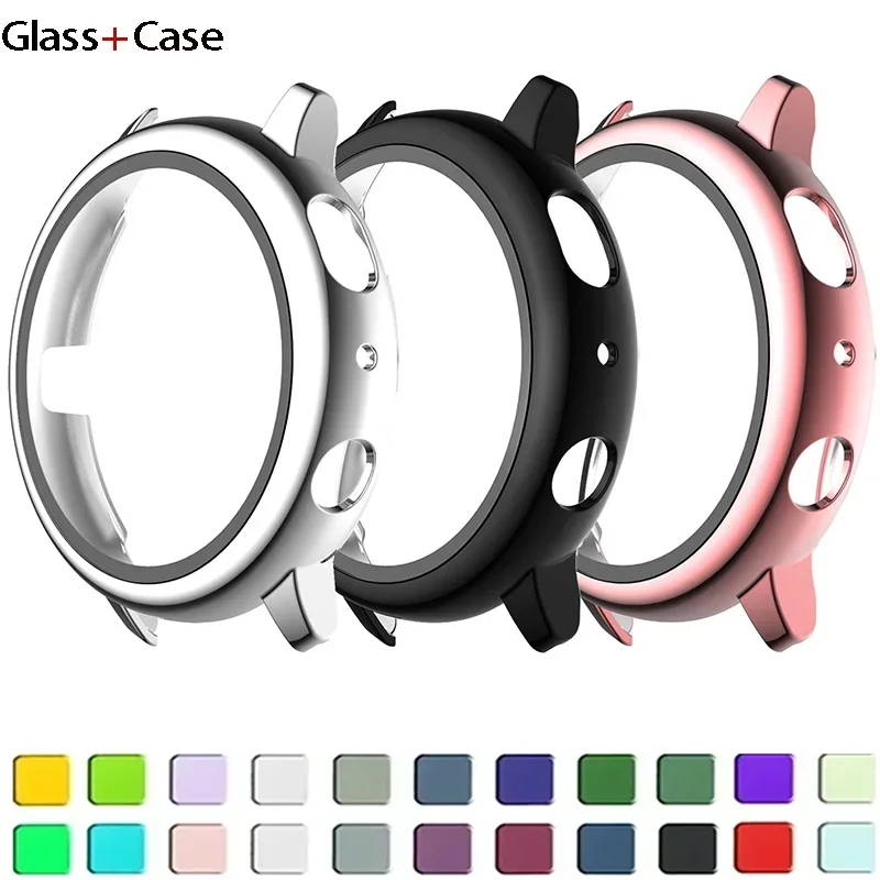 Tempered Glass+Case for Samsung Galaxy Watch Active 2 44mm 40mm Full Coverage Bumper Case Protective Cover Screen Protector