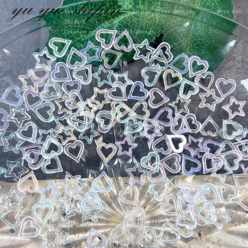 20 Stuks Holle Hart Pentagram Nail Art Bedels Decoraties Onderdelen Nieuwe Gemengde Ijs Transparante Liefde Ster 3d Hars Nagel Accessoires Diy