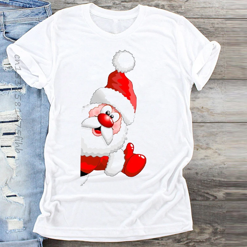 Premium Women Clothing Funny Santa Claus 90s Cartoon Merry Christmas Clothes Top T Shirt Ladies Female Tshirts Tee T-Shirt