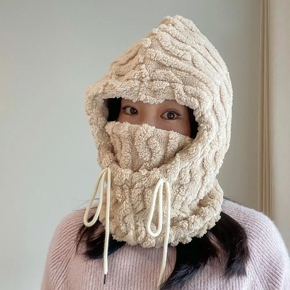 

Winter Hat Scarf Combo Fleece Neck Warmer with Ear Protection Knitted Sherpa Stretchy Beanies for Hiking Traveling Shopping