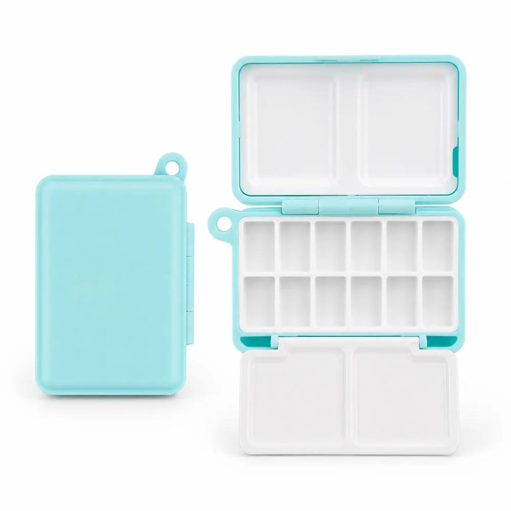 Portable Mini Paint Palette Box, 12-Grid Paint Storage Container with Hanging Loop, Ideal for Travel Sketching