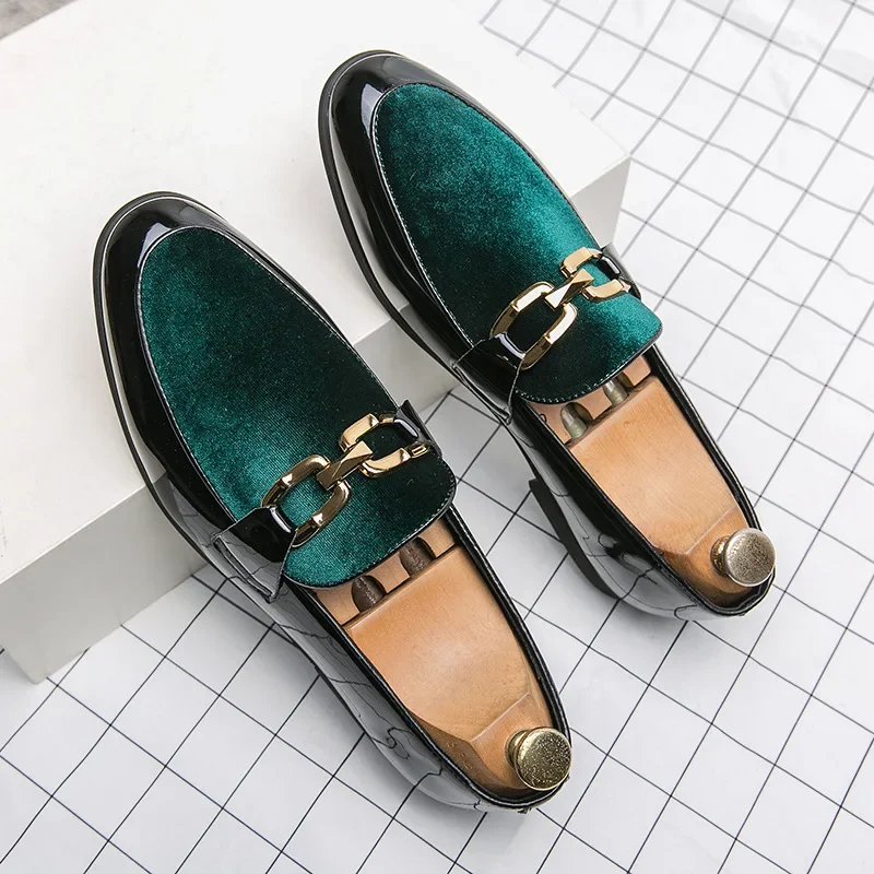 Men's Party Wedding Loafers Moccasins Fashion Patchwork Chain Men Casual Leather Shoes Mens Light Comfortable Driving Flats