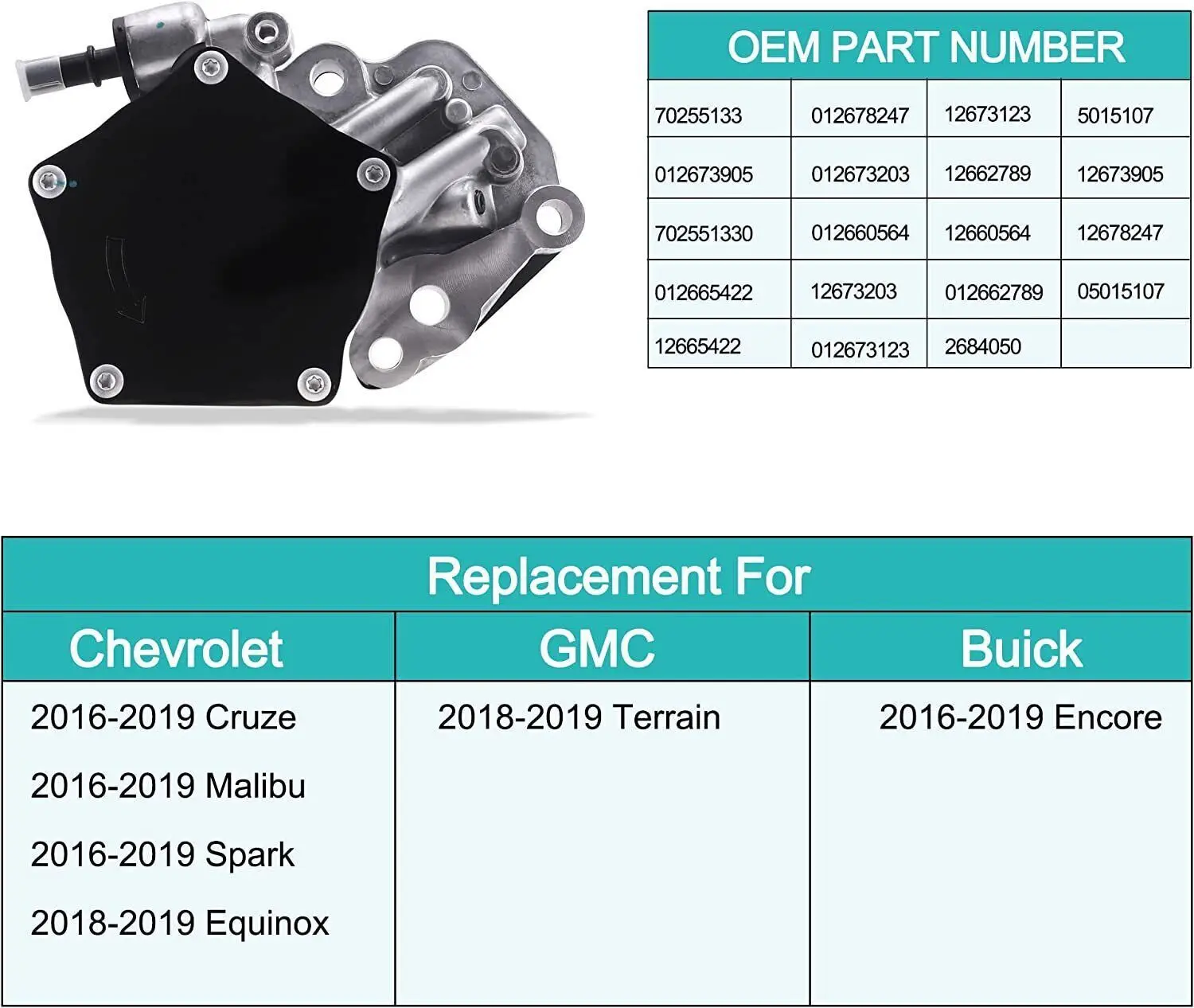 12662789 12684050 12704586 Wysokiej jakości pompa próżniowa do Chevrolet Malibu Trax Spark Cruze 1.4L 1.5L L4 z lat 2016-2022, srebrna