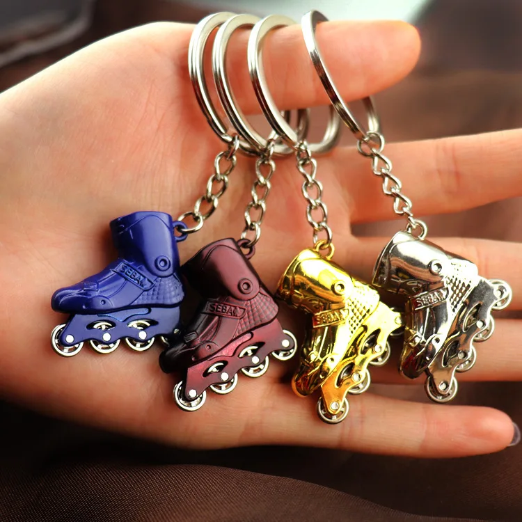 Cartoon Mini Skates Shoe Pendant Keychain Backpack Hanging Ornament Metal Roller Skates Keyrings For Kids Adults Party Gifts