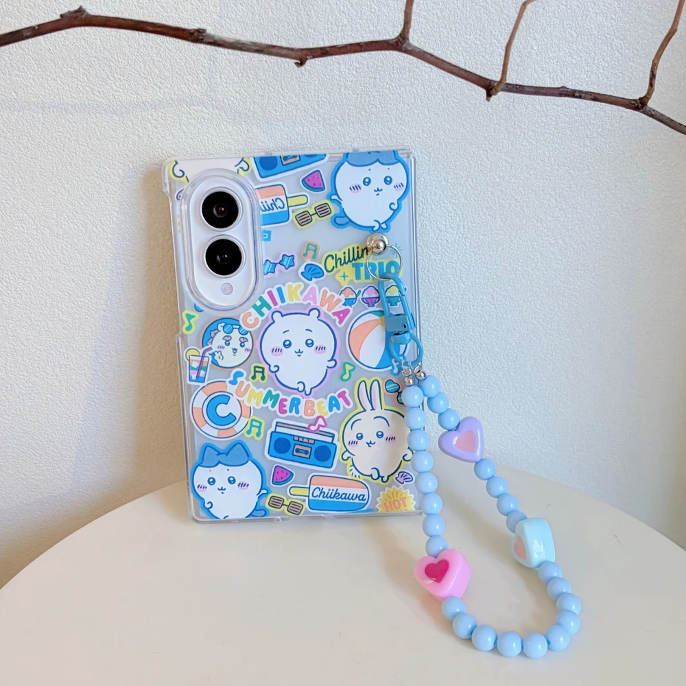 Cute Cartoon Japan Anime Chiikawa Usagi Hachiware Stand Holder Phone Case For Samsung Galaxy Z Fold 8 7 6 5 Case With lanyard view 6