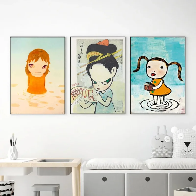 اليابان يوشيتومو نارا الكرتون حلم دمية الملصقات والمطبوعات قماش الطباعة جدار صورة فنية لغرفة المعيشة الحضانة ديكور هدية