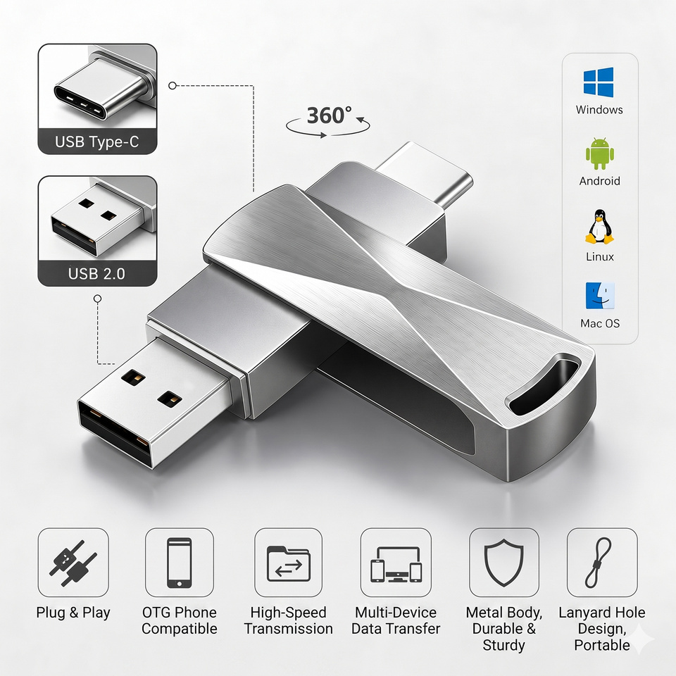  Ultra Dual Drive USB Type-c 8GB 16GB 32GB 64GB 128GB USB 2.0 Gen 1 Phone Metal Type C OTG Flash Drive Pen Drive 
