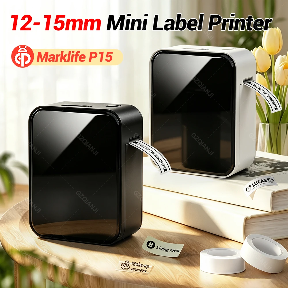 12-15mm Thermal Bluetooth Mini Portable Label Printer 3Rolls White Sticker Papers Free APP Noink Name Tag Price Date Name Print