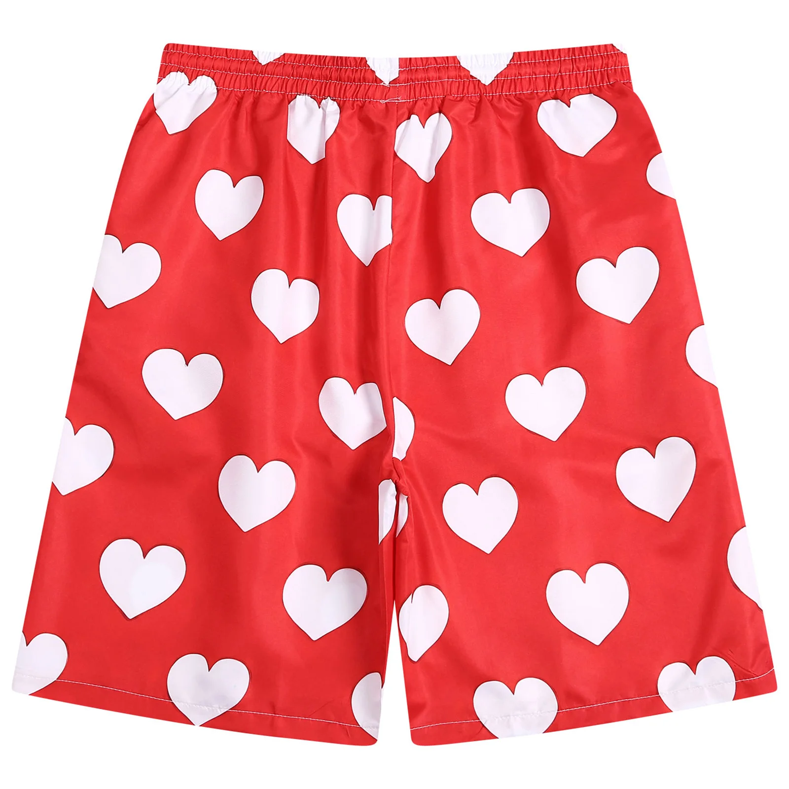 Men Heart Printed Shorts Hawaii Clothes Male Loose Short Pants Drawstring Elastic Waistband Trunks for Vacation Beach Pool Party