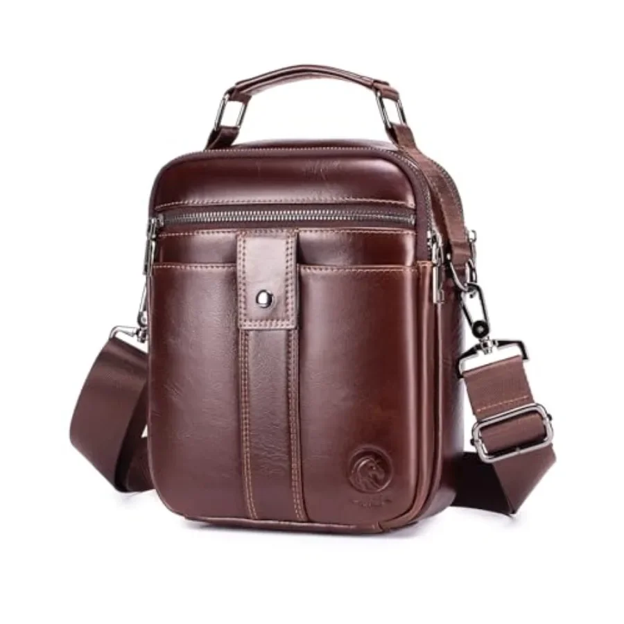 

RAINBOW HORSE Men's Full Grain Leather Crossbody Bag, Vintage Genuine Leather Shoulder Bag, Multi-Pocket Casual Messenger Bag w