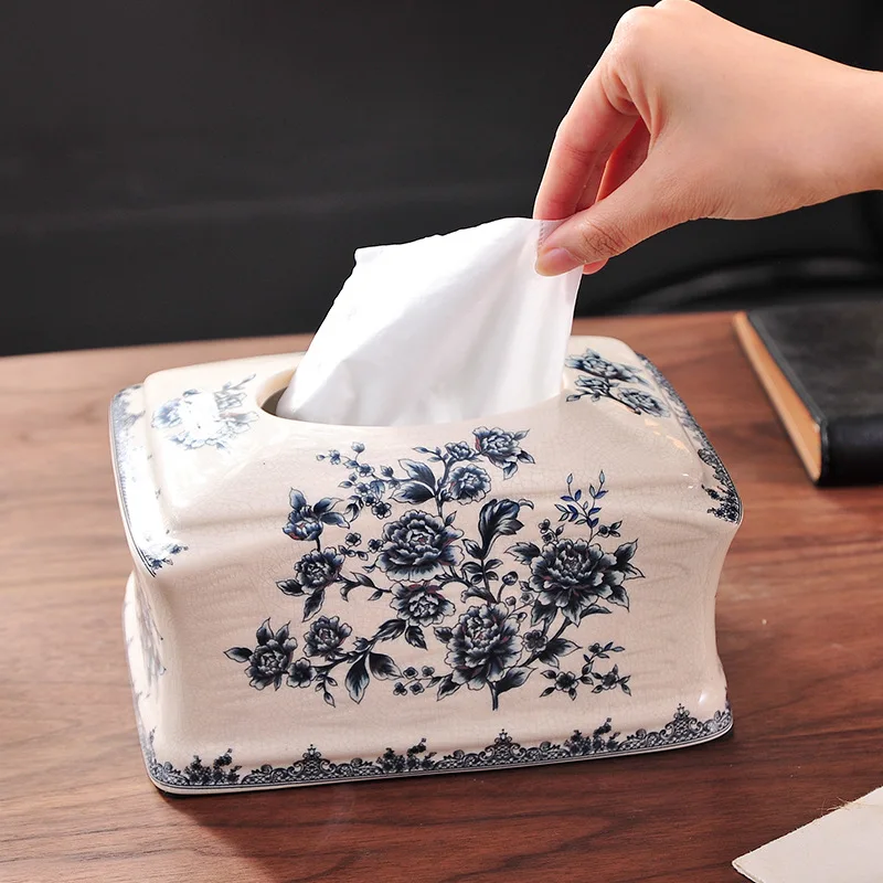 Keramik Tissue Box Blau und Weiß Porzellan Muster Tissue Box Halter Serviette Halter Desktop Lagerung Container Hause Dekoration