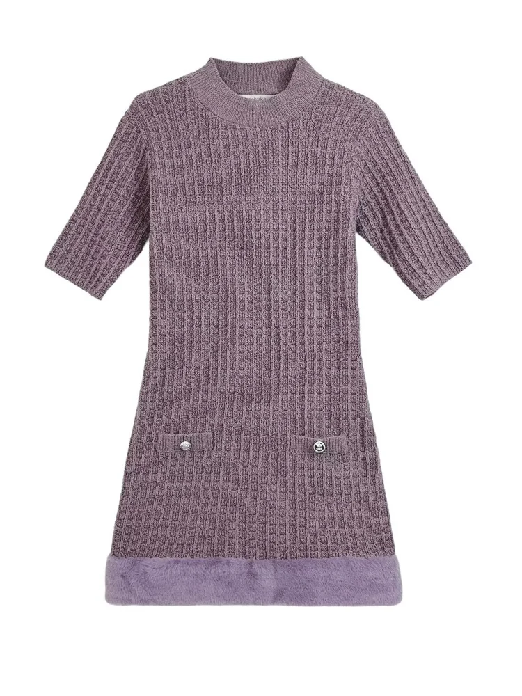 Automne 2025 nouveauté ort Sve effet fourrure artificielle Dr petite Fraance Sle haut de gamme Sensation t-shirt style décontracté Dr