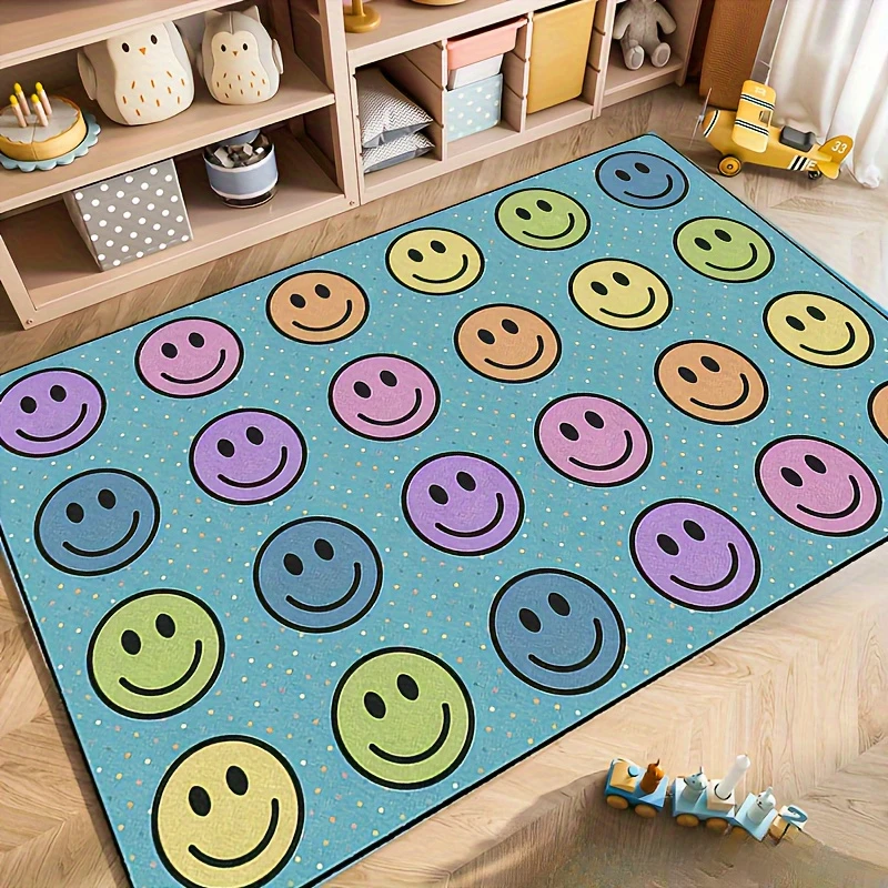 Colorful Happy Face Large Carpet Area Rug Living Room Bedroom Carpet Machine Washable Non Slip Floormat for Home Indoor Decor