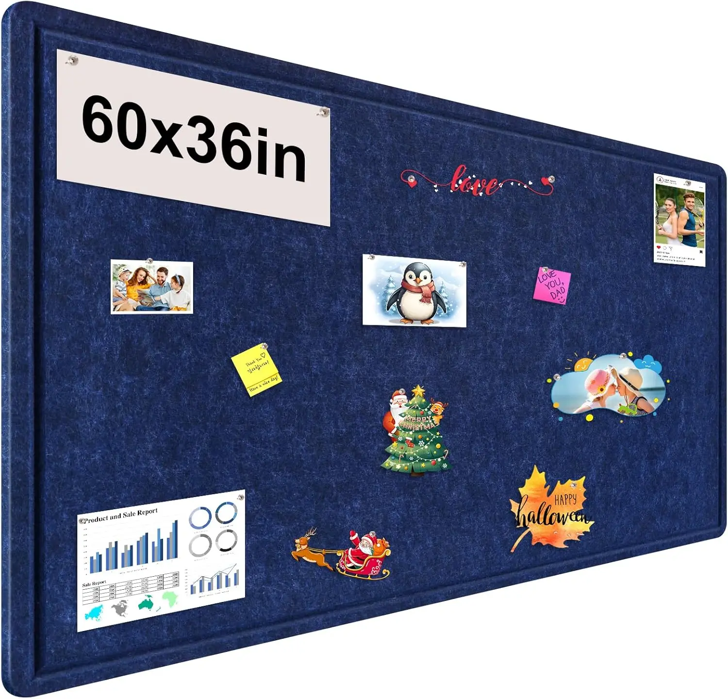 

Large Felt Board 60x36 Inches, Foldable Pin Board for Wall with 36 Pushpins, Self-Adhesive Vision Board Dark Blue