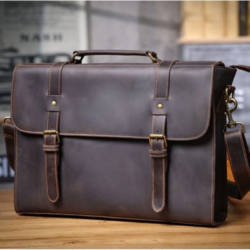 Luxury Original Men's Handbag Real Leather Business Briefcase Male Shoulder Crossbody Bag 15.6 Computer Bag Messenger Pack 2025