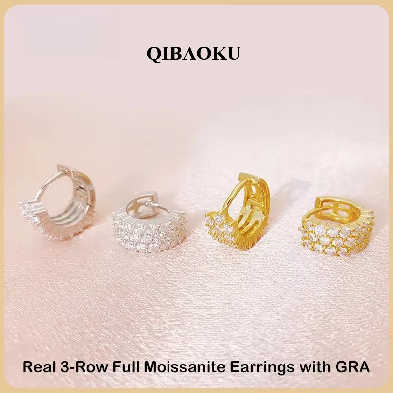 QIBAOKU Sparkling Real 3-Row Full Moissanite...